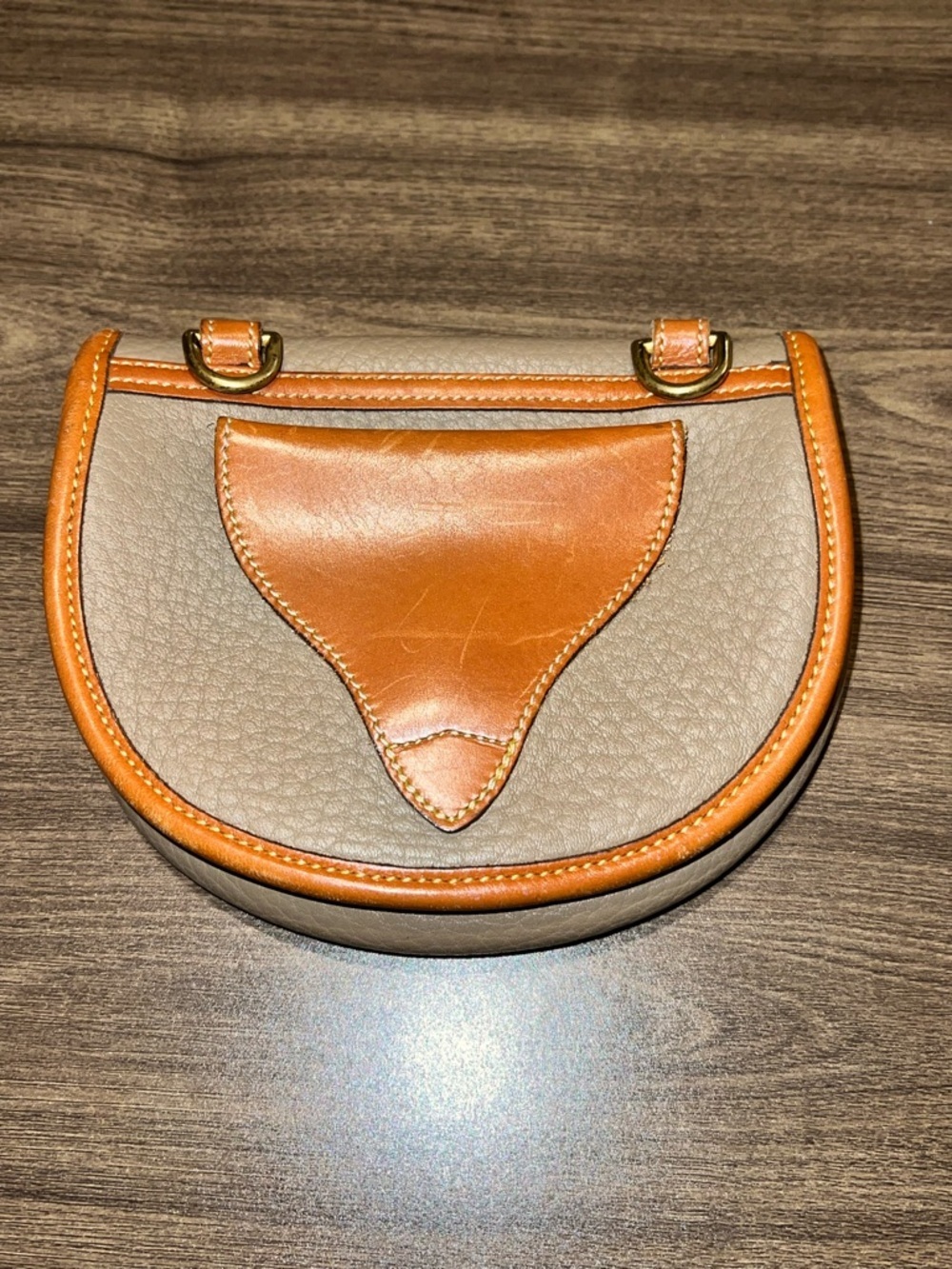 Vtg Dooney & Bourke All Weather Leather Belt Pouch Taupe Tan USA Brass - Picture 3 of 8